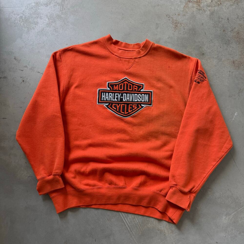 Vintage Y2K Harley Davidson Embroidered Logo Biker Crewneck Sweatshirt Size L